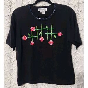 Vintage JACK B QUICK Colorful Knit Sweater Size M Embroidered‎ Flowers Sequins